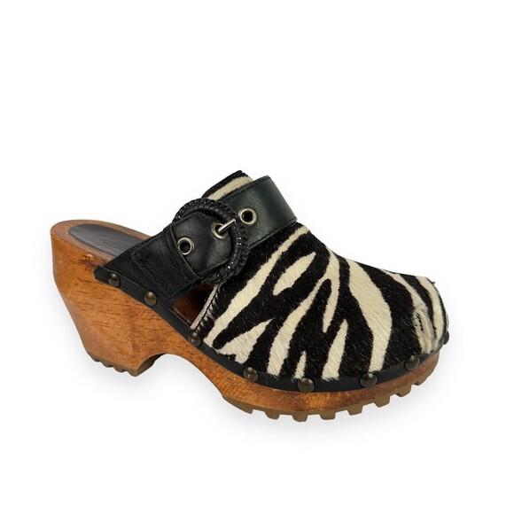 London Underground Clogs Calf Hair Zebra Print Slip On Mules EU 35 US 4-4.5 - Picture 1 of 10